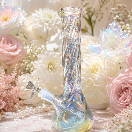 Prism Mirror Chrome Twisted Neck Beaker Glass Water Pipe 14mm Bowl 11 inch