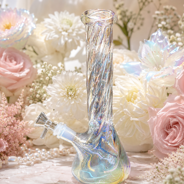 Prism Mirror Chrome Twisted Neck Beaker Glass Water Pipe 14mm Bowl 11 inch
