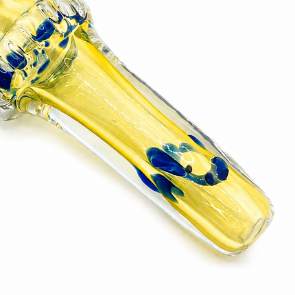 Pale Yellow Blue Gobblin Glass Spoon Pipe with White Marble Accents - 4.5 inch