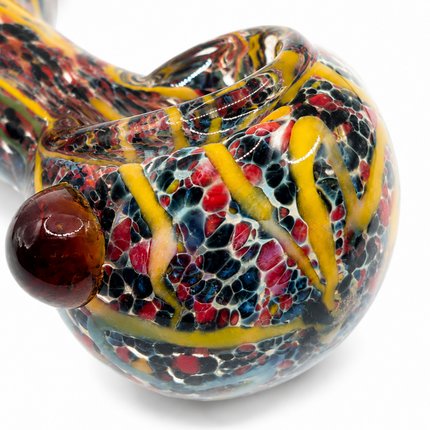 Multicolor Twisted Body Dragon Glass Spoon Pipe Burgundy Horn Accents 5 Inch