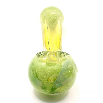 Lime Green Crackle Glass Spoon Pipe with Yellow Handle – 4 Inch Hand Pipe