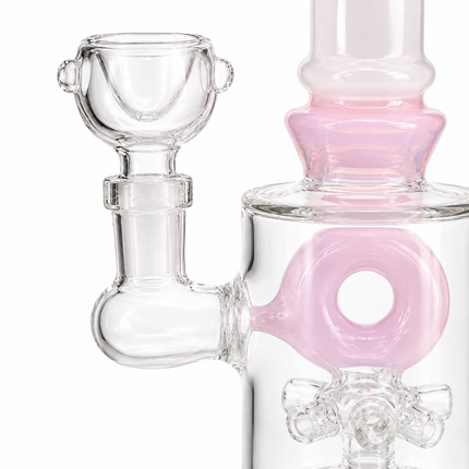 Milky Pink Bottle Glass Bong with Donut Percolator & Bowl - 7.5 inch