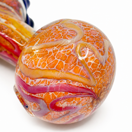 Golden Orange Twisted Body Glass Spoon Pipe Cobalt Blue Raised Accents 5 Inch