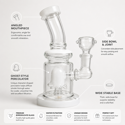 White Accent Glass Water Pipe Clear Multi-Arm Percolator 7.5 inch