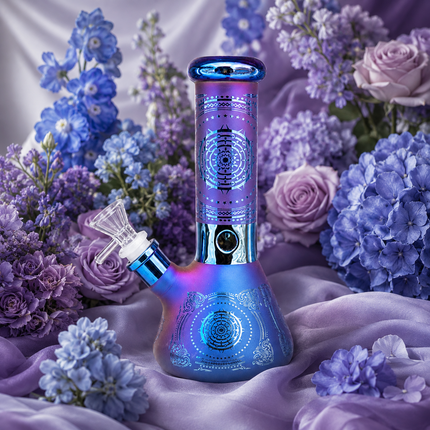 Nebula Mandala Blue Purple Chrome Ice Catcher Glass Water Pipe 14mm - 10 Inch