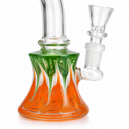 Mini Orange Green White Wig Wag Glass Bong with Bowl - Approx. 7 inch