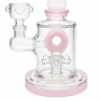 Milky Pink Bottle Glass Bong with Donut Percolator & Bowl - 7.5 inch