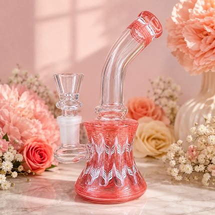 Mini Crimson White Wig Wag Glass Bong with Bowl - Approx. 7 inch