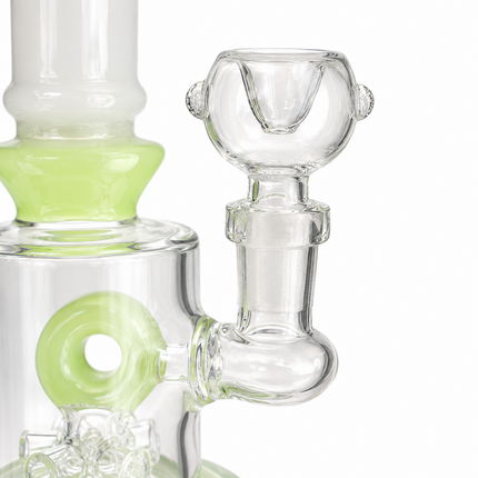 Milky Green Bottle Glass Bong with Donut Percolator & Bowl - 7.5 inch