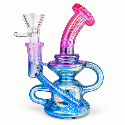 Mini Pink Blue Chrome Recycler Glass Bong with Bowl & Loop Handle - 5 inch