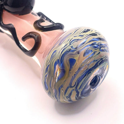 Pink Spider Glass Spoon Pipe with Marbled Ends – 5 Inch Hand Pipe Deep Bowl