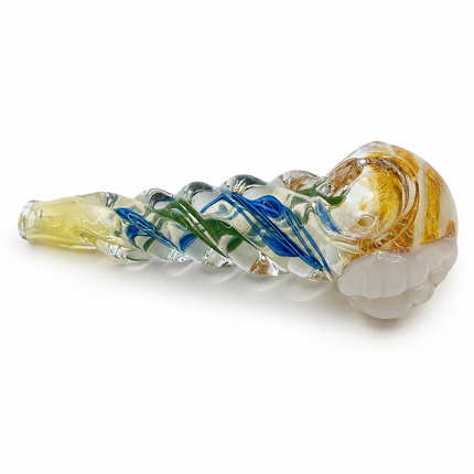 Amber White Ribbon Grip Glass Spoon Pipe – 4 Inch Hand Pipe