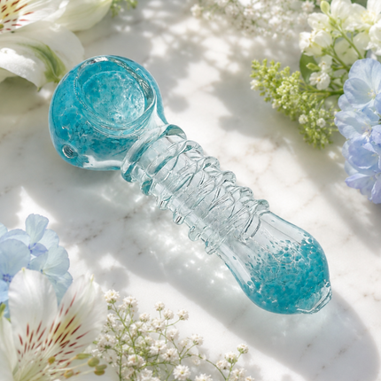 Aqua Frost Handcraft Glass Spoon Pipe Clear Ribbed Light Blue 4.5 inch