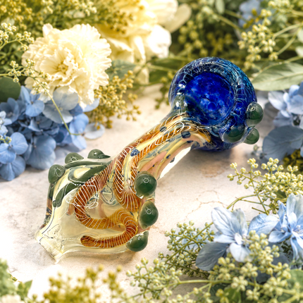 Deep Sea Orbit Handcraft Glass Pipe Blue Green Swirl Art 4-4.5 inch