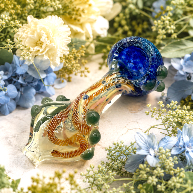 Deep Sea Orbit Handcraft Glass Pipe Blue Green Swirl Art 4-4.5 inch