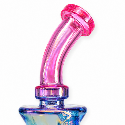 Blue Pink Iridescent Compact Glass Water Pipe 14mm 6~6.5 inch