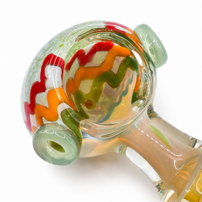 Clear Fumed Rasta Swirl Glass Spoon Pipe with Mint Green Marbles - 5 Inch