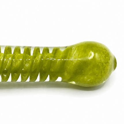 Moss Green Glass Spoon Pipe with Twisted Stripe Design - 4.5 inch