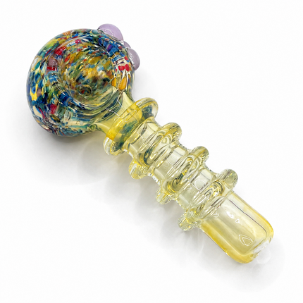 Confetti Crown Grip Glass Spoon Pipe 4 Inch Multicolor Yellow Hand Pipe