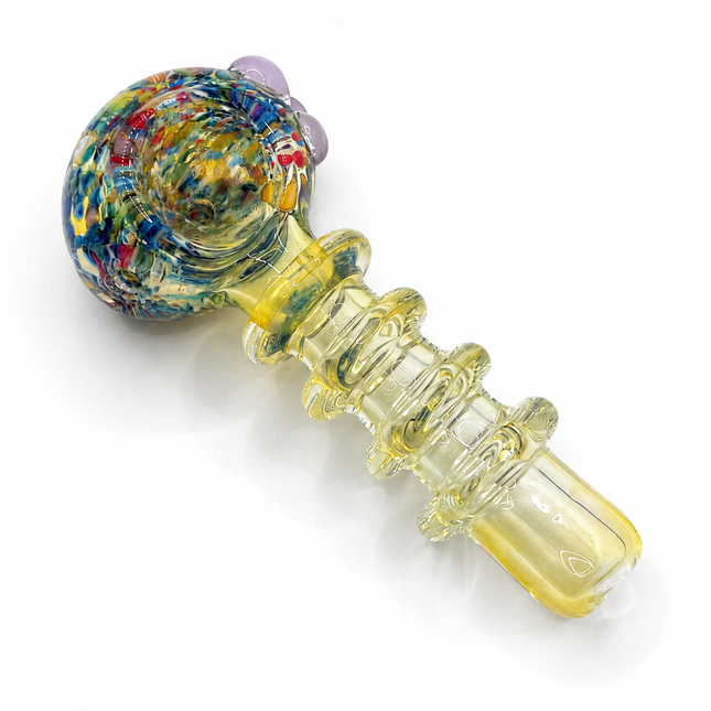 Confetti Crown Grip Glass Spoon Pipe 4 Inch Multicolor Yellow Hand Pipe
