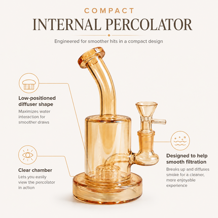 Amber Gold Slotted Perc Glass Water Pipe Curved Neck 7.5 inch
