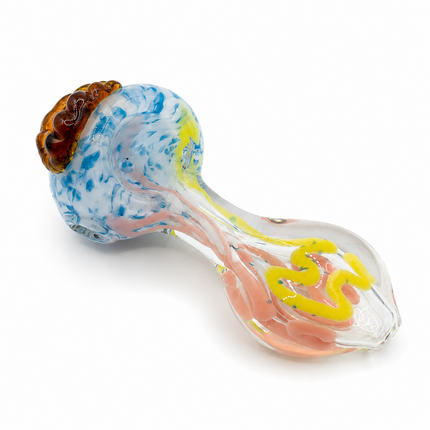 Pastel Ribbon Glass Spoon Pipe 4 Inch Yellow Pink Blue Hand Pipe