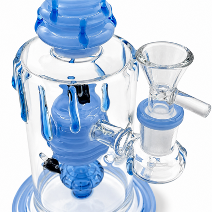 Blue Beehive Percolator 14mm Glass Bong with Bent Neck - 10 inch