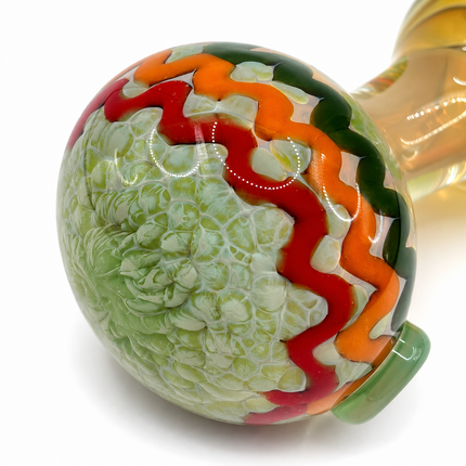 Clear Fumed Rasta Swirl Glass Spoon Pipe with Mint Green Marbles - 5 Inch