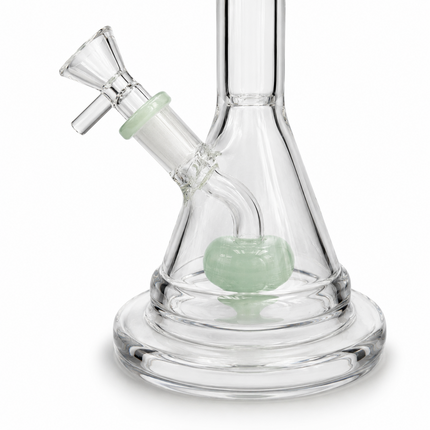 Mint Green Glass Water Pipe Clear Disc Percolator Bent Neck 7 inch