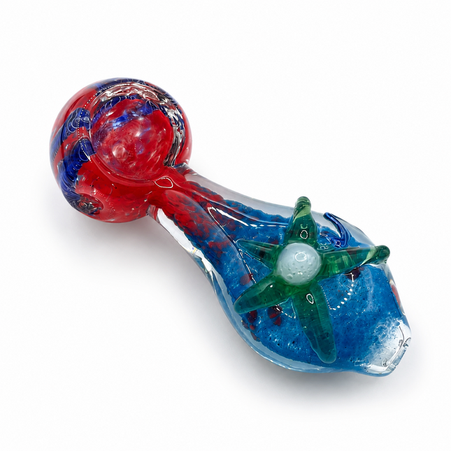 Crimson Tide Starfish Handcraft Glass Pipe Red Blue 4-4.5 inch