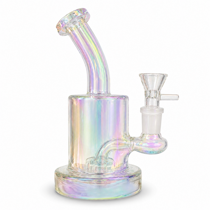 Prism Iridescent Chrome Slotted Perc Glass Water Pipe Curved Neck 7.5 inch
