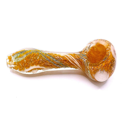 Camel Lace Glass Spoon Pipe with White Wave Detail – 4 Inch Hand Pipe Deep Bowl