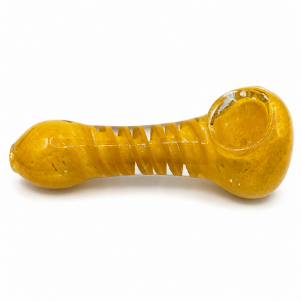 Yellow Glass Spoon Pipe with Twisted Stripe Handle - 4.5 inch