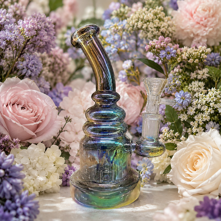 Midnight Prism Chrome Bent Neck Glass Water Pipe Internal Percolator 8 inc