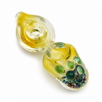 Honey Orbit Glass Hand Pipe with Bubble Crown – 4 Inch Amber Pipe
