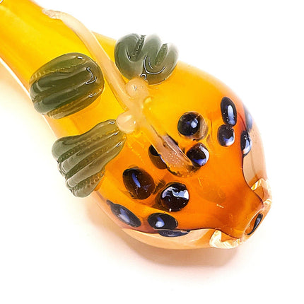 Pumpkin Patch Glass Spoon Pipe with Green Leaf Detail – 4 Inch Hand Pipe