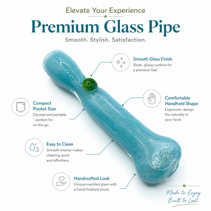 Aqua Emerald Handcraft Glass Chillum Pipe Blue Green Accent 3~3.5 inch