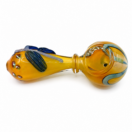 Amber Pumpkin Glass Spoon Pipe with Navy Leaf Accents - 4 inch