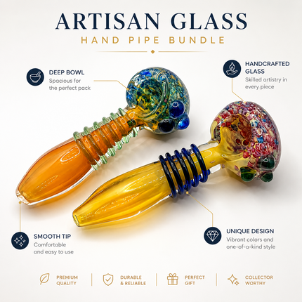 [2PC Bundle] Honey Coil Garden Glass Hand Pipes Floral Swirl Amber Art 4.5 Inch