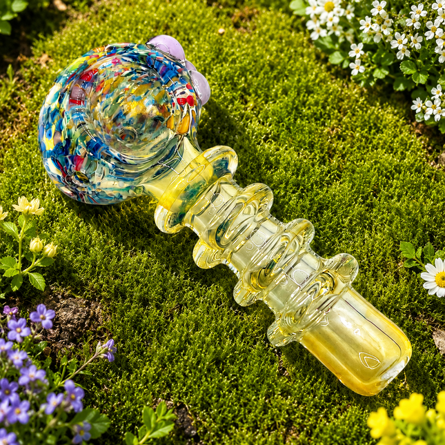 Confetti Crown Grip Glass Spoon Pipe 4 Inch Multicolor Yellow Hand Pipe