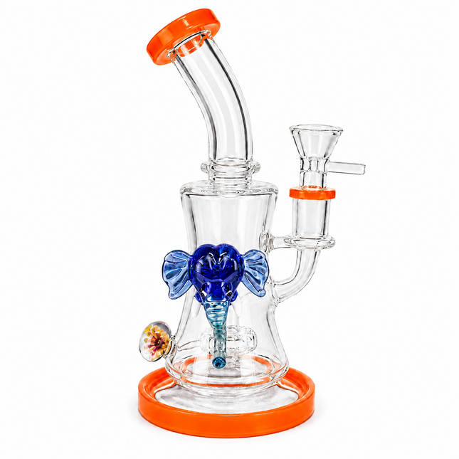 Sunset Mammoth Disc Perc Dandelion Accent Glass Bong Orange Blue Clear 10 Inch