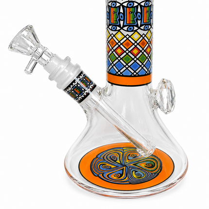 Sunfire Aztec Mandala Glass Bong Orange Clear - 10 Inch