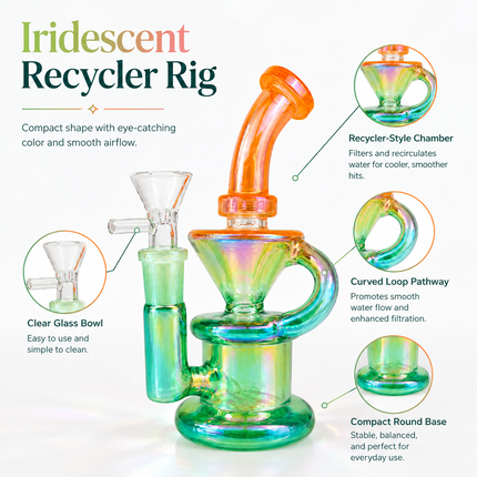 Green Orange Iridescent Compact Glass Water Pipe 14mm 6~6.5 inch