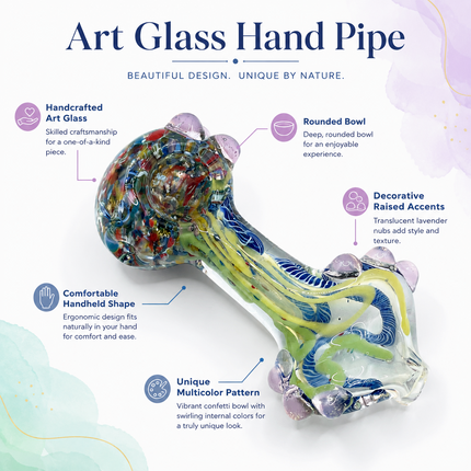 Blue Multicolor Conch Body Glass Spoon Pipe with Marble Accents - 4 inch