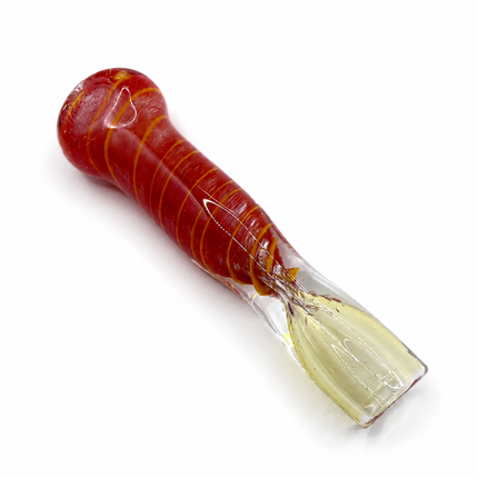 Ruby Gold Handcraft Glass Chillum Pipe Red Yellow Spiral 3~3.5 inch