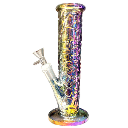 Aurora Chrome Rainbow Textured Straight Tube Glass Bong 14mm Bowl – 12 Inch