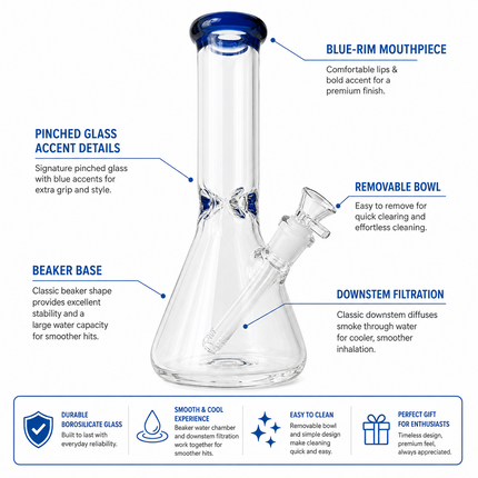 Dark Blue Accent Beaker Glass Water Pipe Ice Catcher 14mm Bowl 10.5 inch