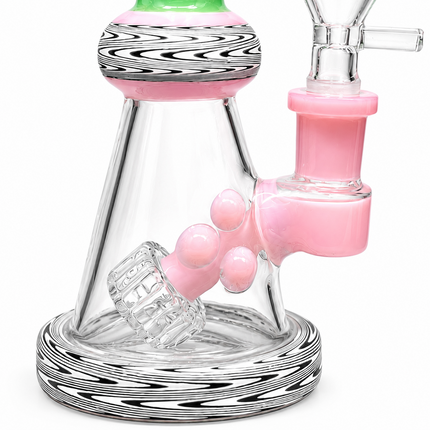 Pink Mint Black Wave Glass Water Pipe Cage Percolator Bent Neck 9 inch