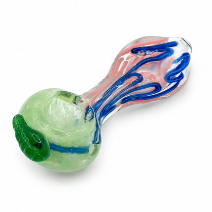 Emerald Wave Blue Pink Swirl Thick Glass Spoon Hand Pipe - 4.5 Inch