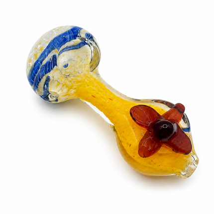 [2PC Bundle] Sunset Bloom Flower Accent Glass Hand Pipes Assorted Colors 4 Inch